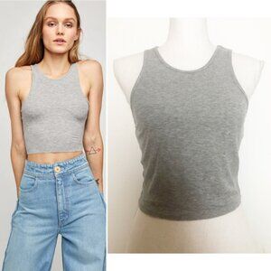 NWT Free People High Neck Ribbed Crop Top Heather Gray Large
